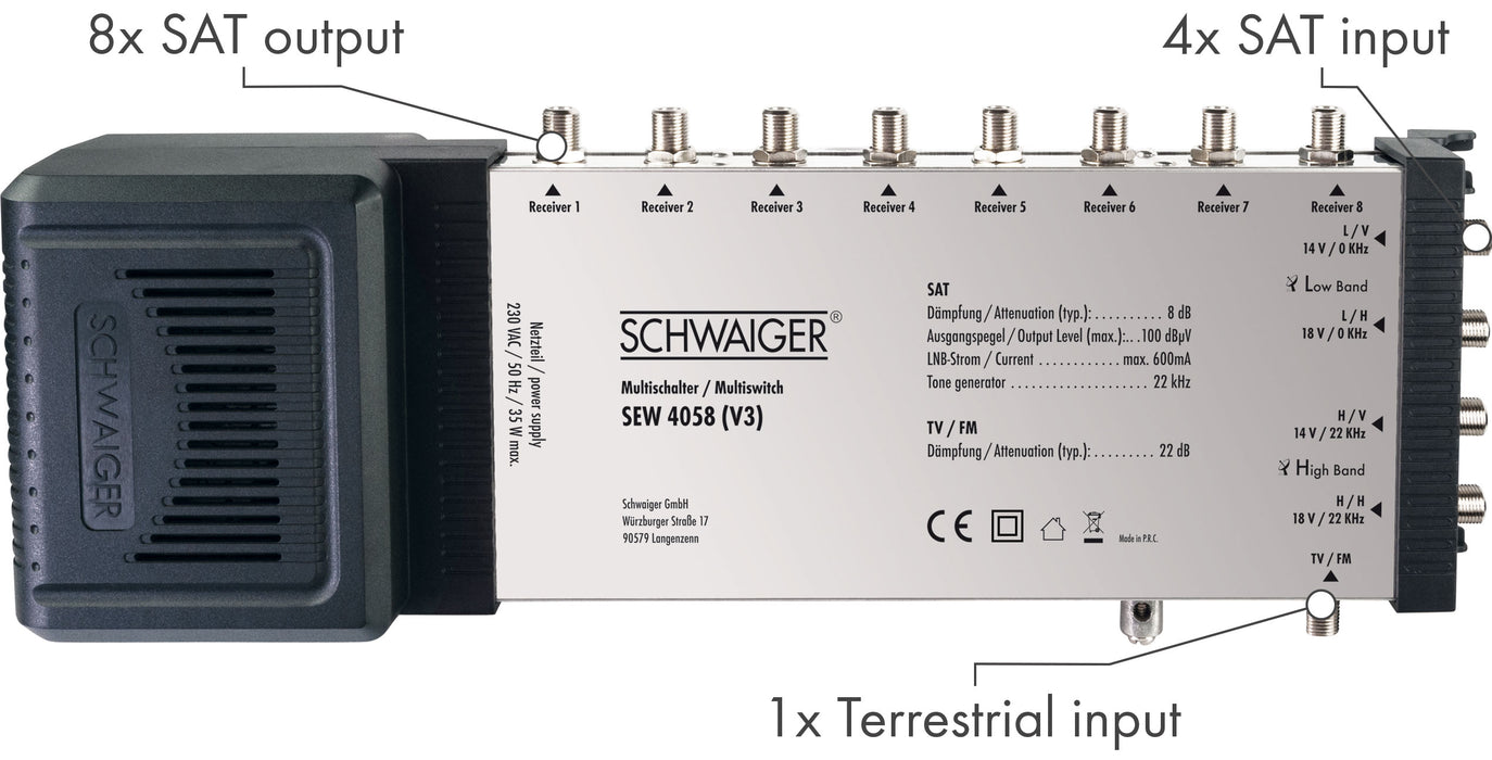 SAT Multischalter 5/8 mit integriertem Netzteil