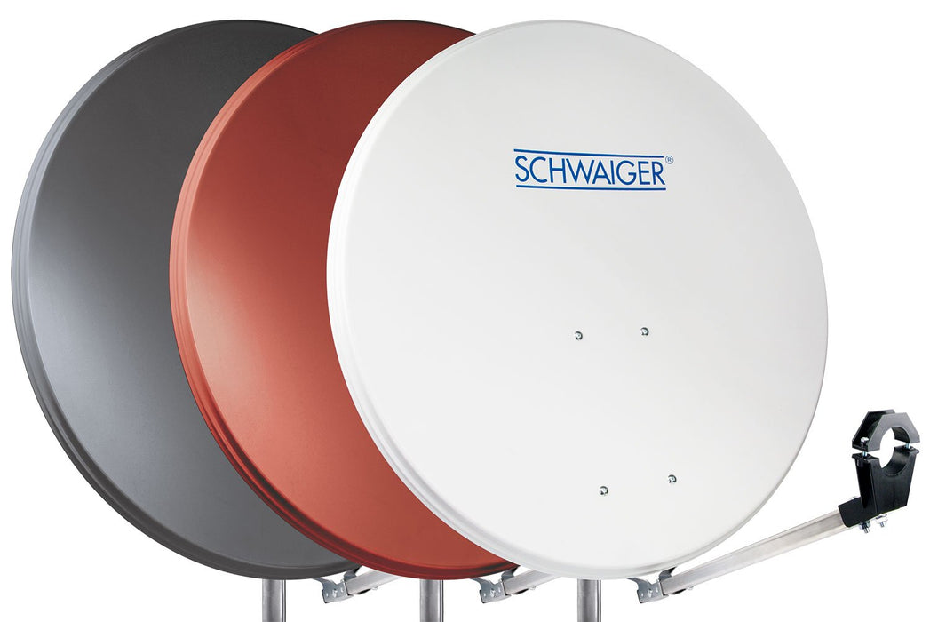 Aluminium Satellitenschüssel mit vormontiertem LNB-Tragarm 80 cm Hellgrau/Rot/Anthrazit