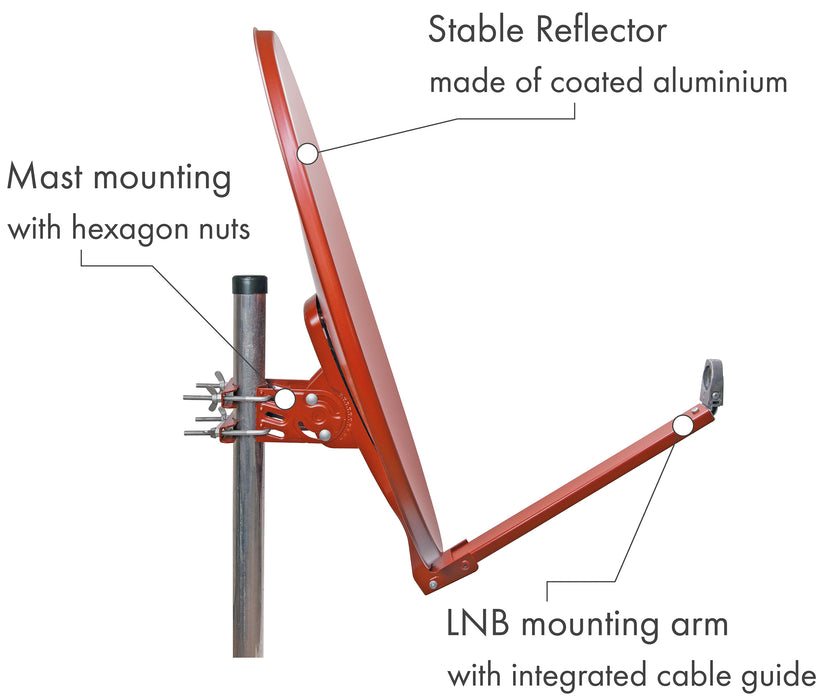 Aluminium Satellitenschüssel 80 cm Hellgrau/Rot/Anthrazit