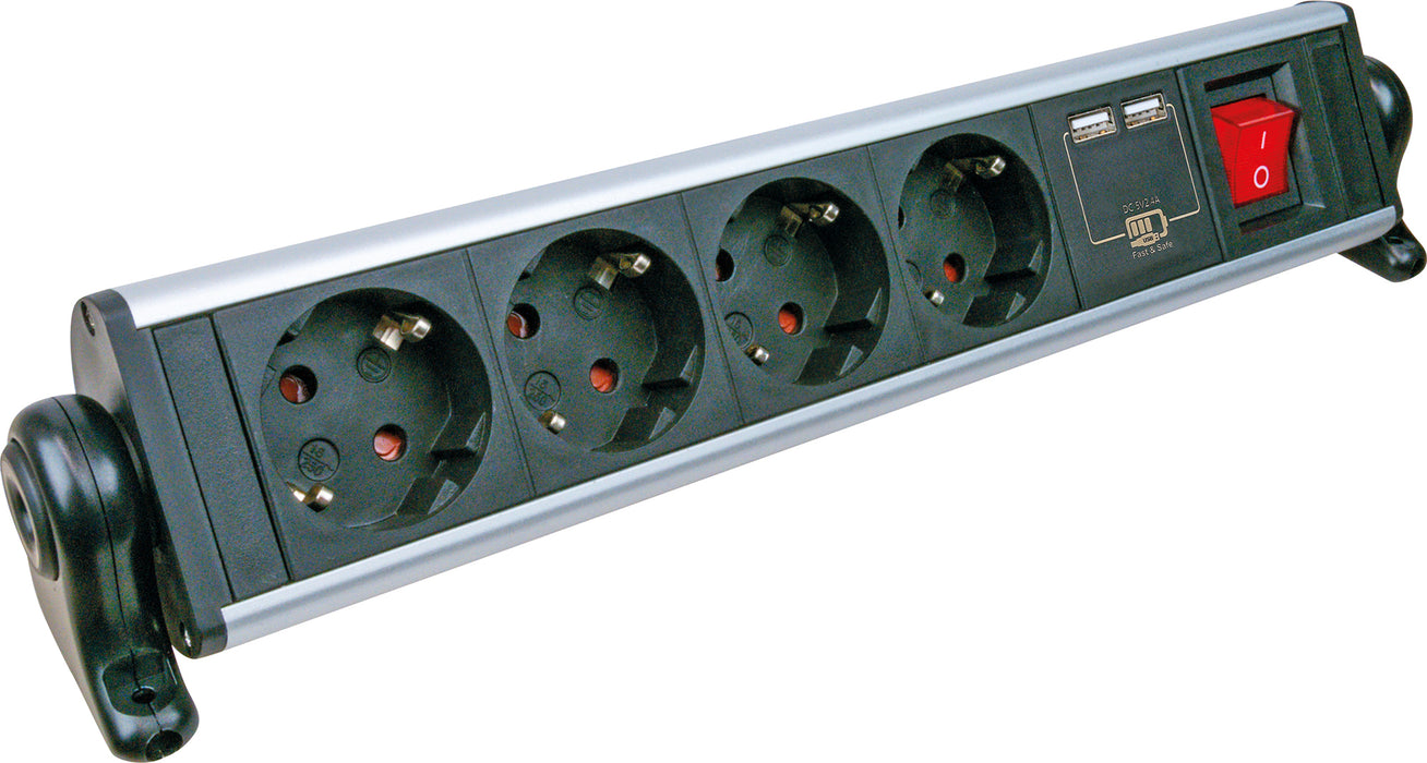 Steckdosenleiste mit Tischbefestigung 4-fach 2 USB-A Slots