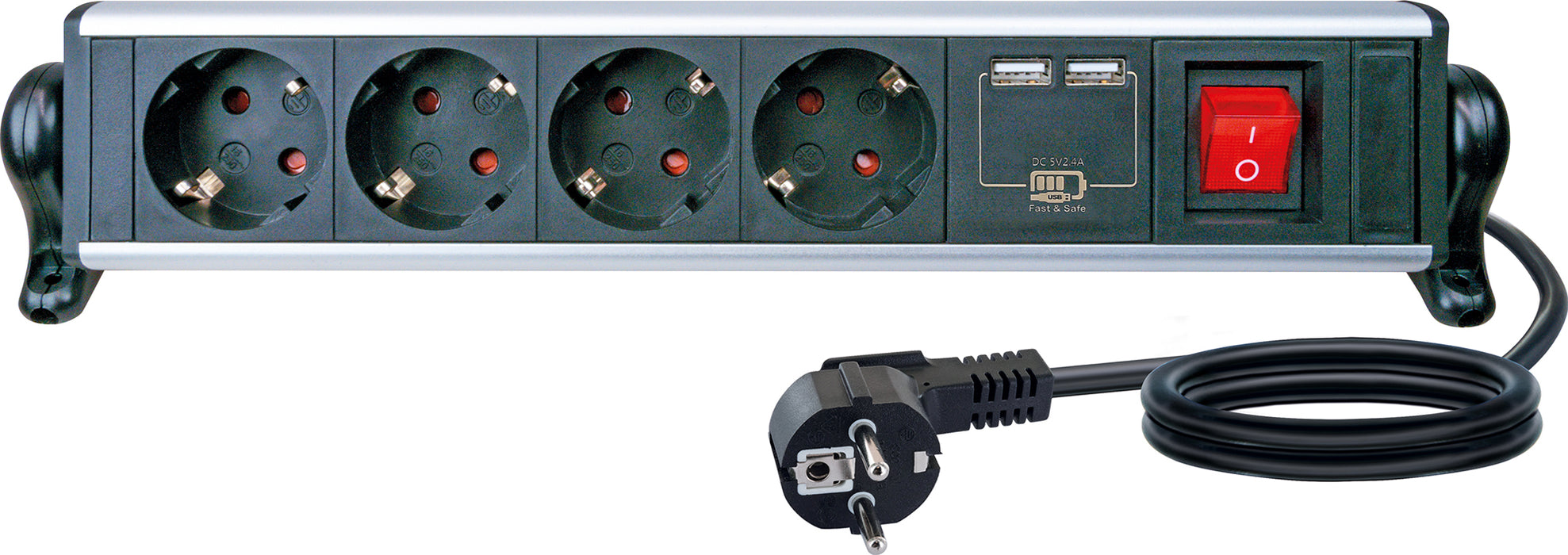Steckdosenleiste mit Tischbefestigung 4-fach 2 USB-A Slots