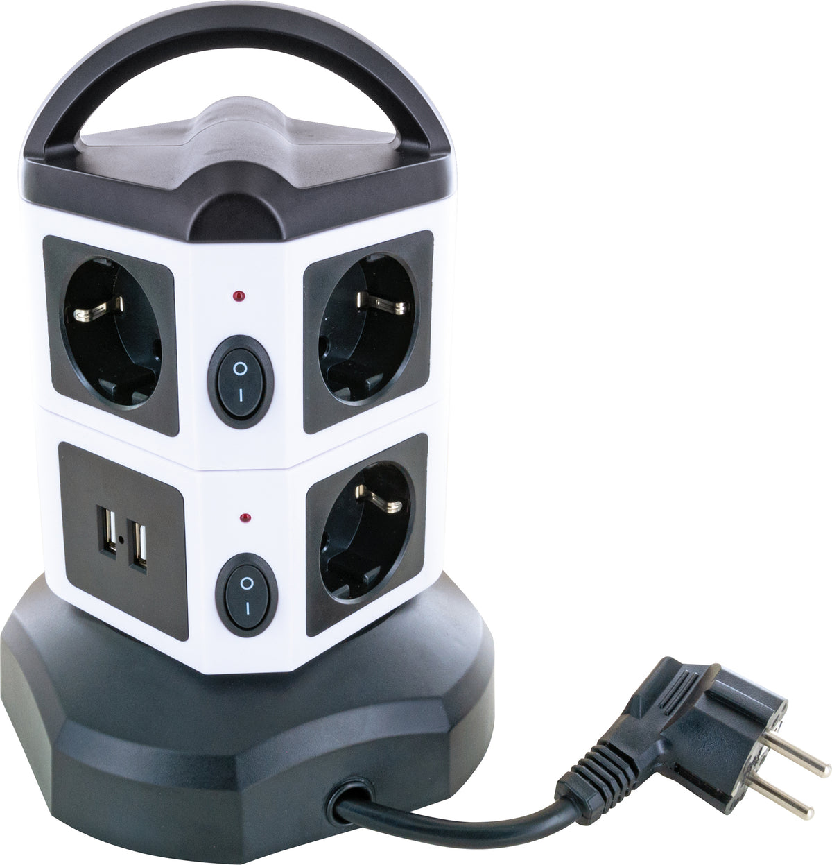 Steckdosentower 7-fach 2 USB-A Anschlüsse Kabel ausziehbar drehbar