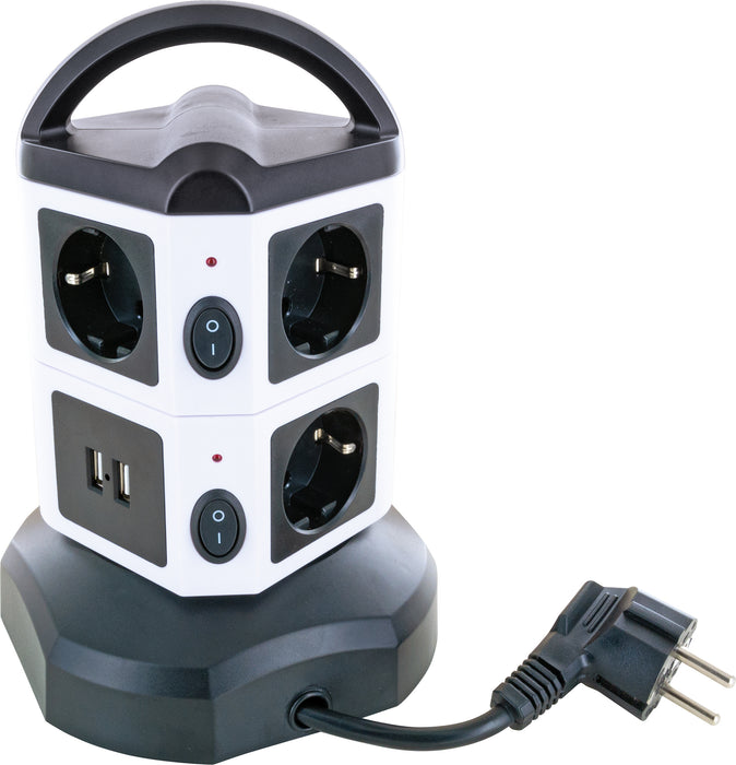 Steckdosentower 7-fach 2 USB-A Anschlüsse Kabel ausziehbar drehbar