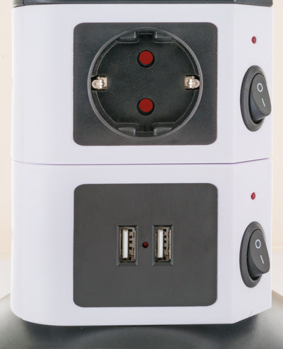 Steckdosentower 7-fach 2 USB-A Anschlüsse Kabel ausziehbar drehbar