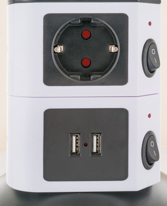 Steckdosentower 7-fach 2 USB-A Anschlüsse Kabel ausziehbar drehbar