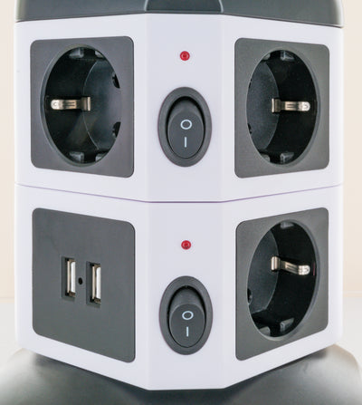 Steckdosentower 7-fach 2 USB-A Anschlüsse Kabel ausziehbar drehbar