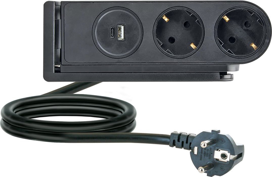 Tischsteckdose 2fach mit USB-C/A Anschluss