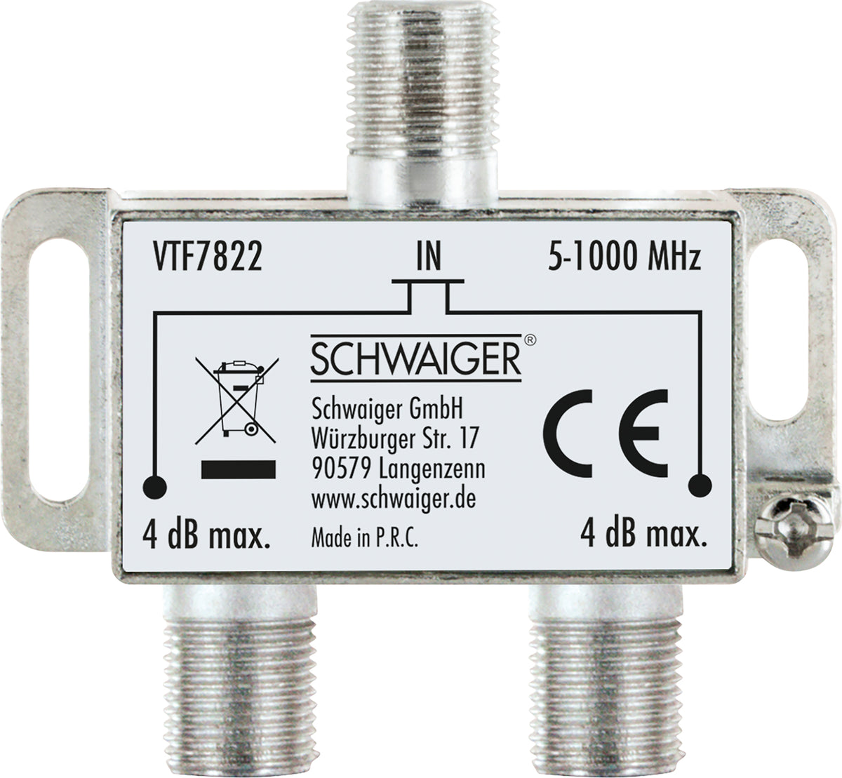 Verteiler TV 2-fach für Antennen- und Kabelanlagen 4 dB