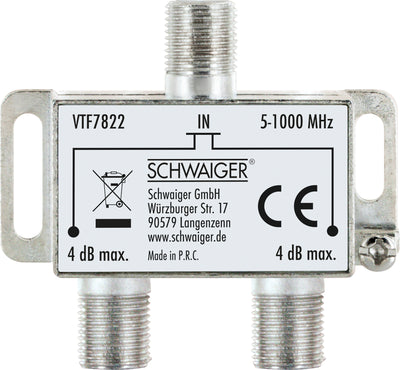 Verteiler TV 2-fach für Antennen- und Kabelanlagen 4 dB