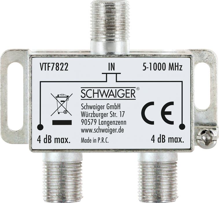 Verteiler TV 2-fach für Antennen- und Kabelanlagen 4 dB