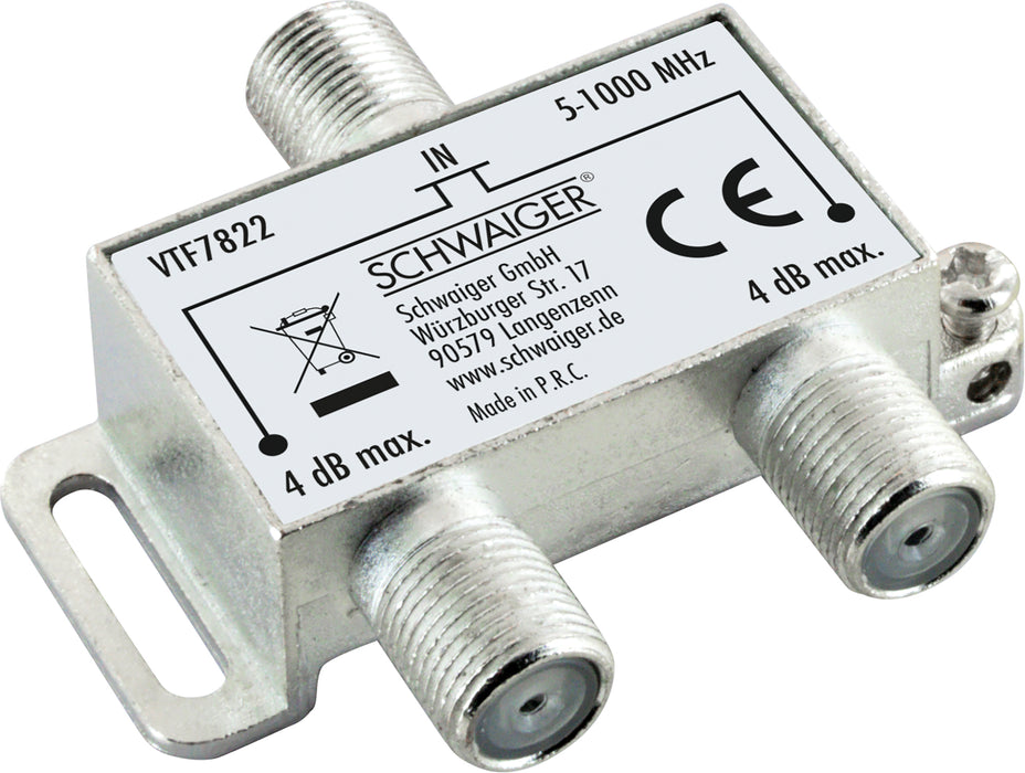 Verteiler TV 2-fach für Antennen- und Kabelanlagen 4 dB