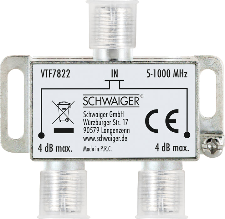 Verteiler TV 2-fach für Antennen- und Kabelanlagen 4 dB