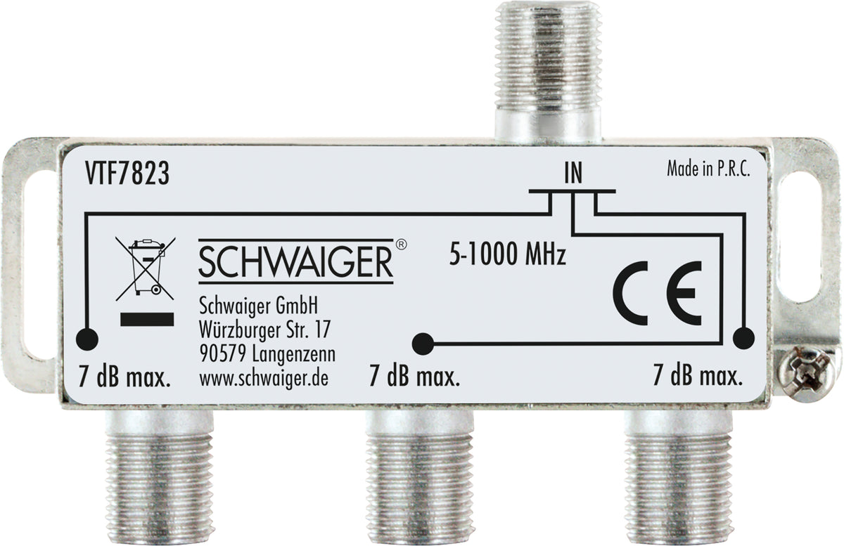 Verteiler 3-fach für Antennen- und Kabelanlagen 7 dB
