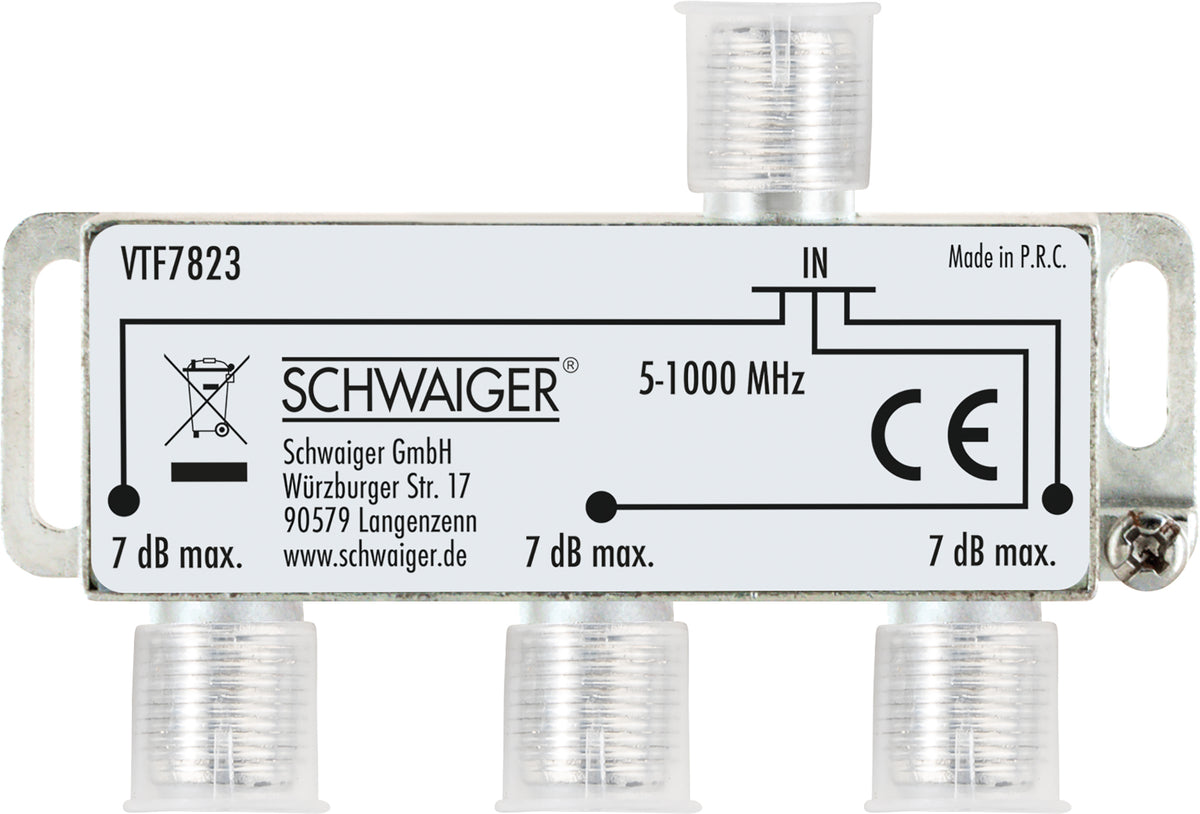 Verteiler 3-fach für Antennen- und Kabelanlagen 7 dB