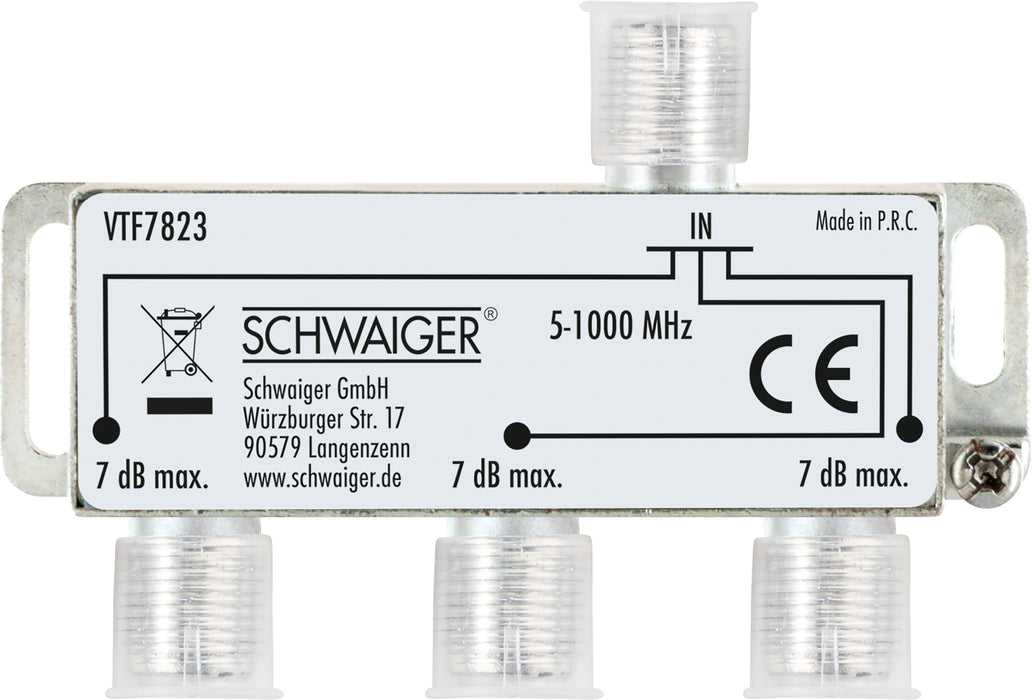 Verteiler 3-fach für Antennen- und Kabelanlagen 7 dB