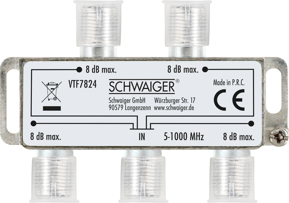 Verteiler 4-fach für Antennen- und Kabelanlagen 8 dB