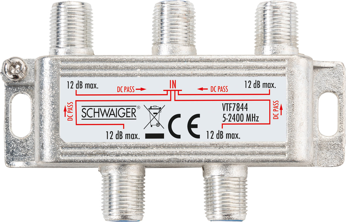 Verteiler 4-fach für SAT-, Antennen- und Kabelanlagen 12 dB
