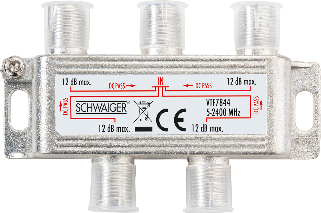 Verteiler 4-fach für SAT-, Antennen- und Kabelanlagen 12 dB