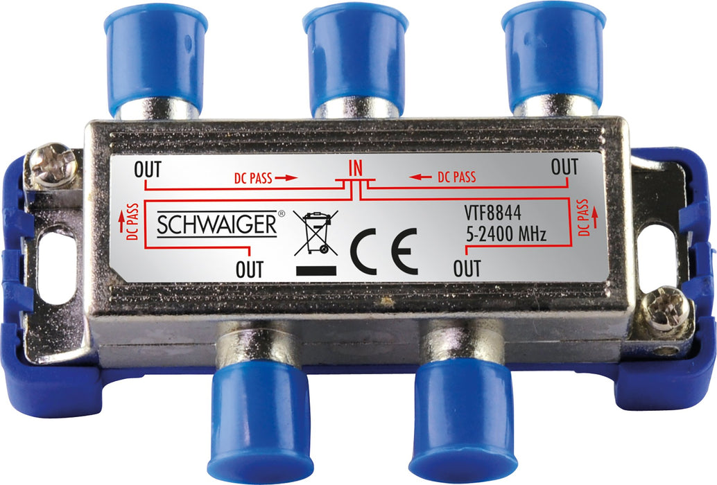 4-way distributor for satellite, antenna and cable systems 9 dB