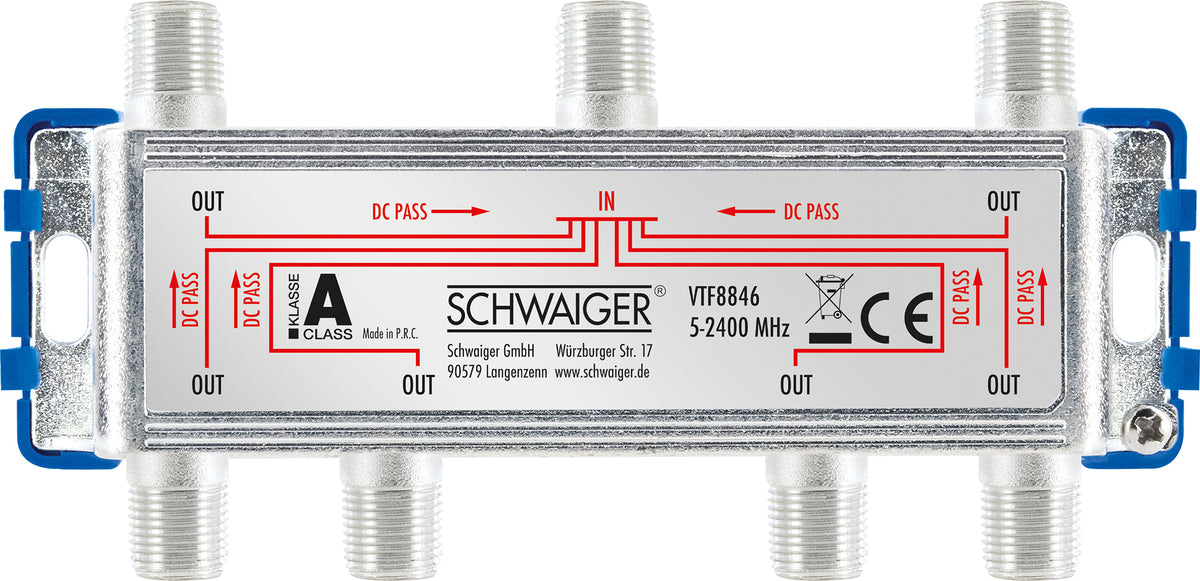 Verteiler 6-fach für SAT-, Antennen- und Kabelanlagen 14 dB