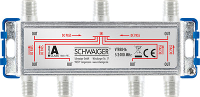 Verteiler 6-fach für SAT-, Antennen- und Kabelanlagen 14 dB