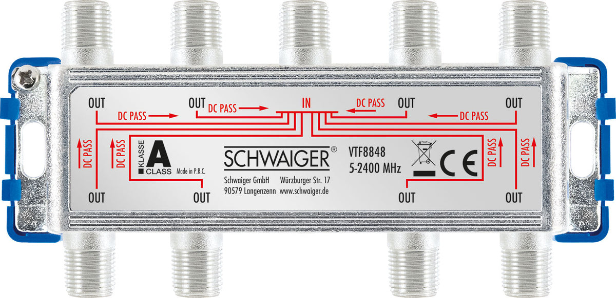 Verteiler 8-fach für SAT-, Antennen- und Kabelanlagen 16 dB