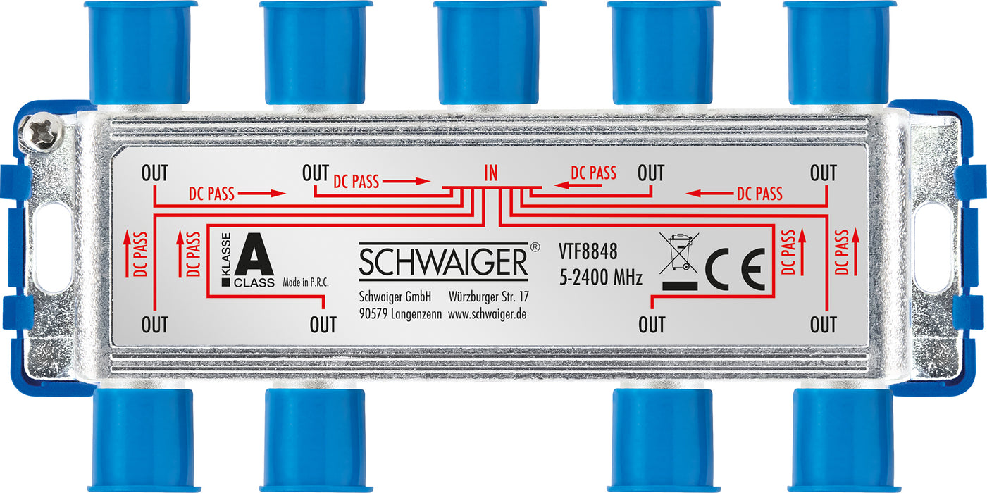 Verteiler 8-fach für SAT-, Antennen- und Kabelanlagen 16 dB