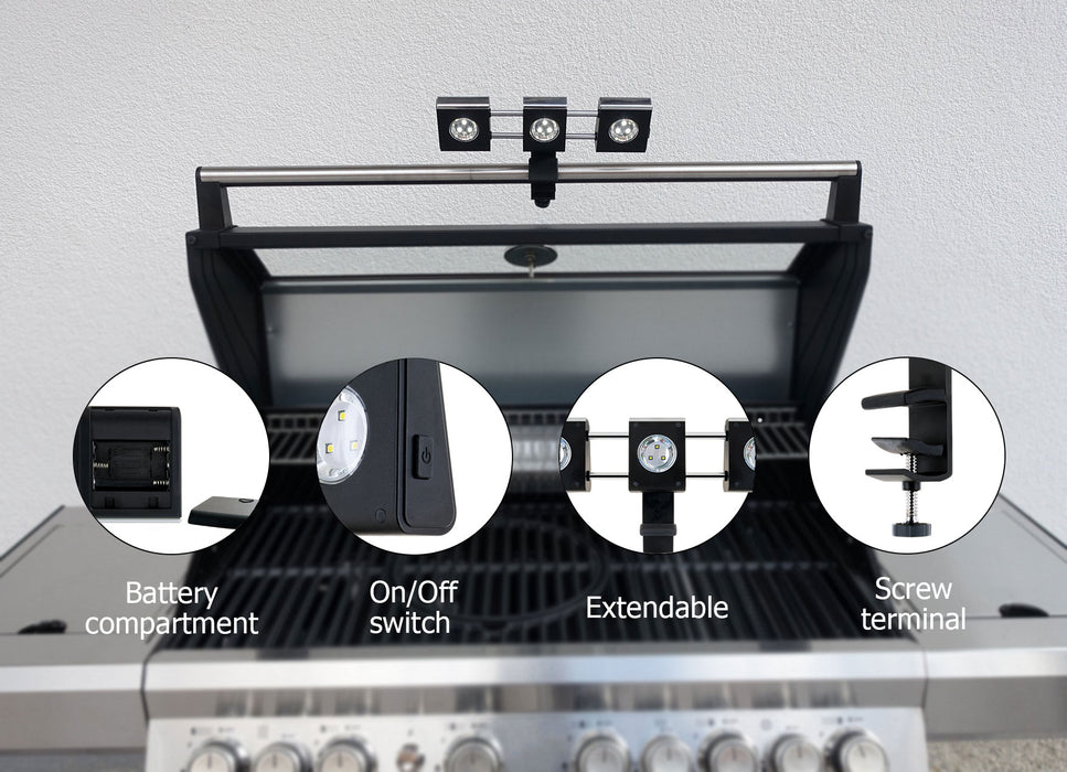Grill-Leuchte mit beweglichen LED-Stahlern