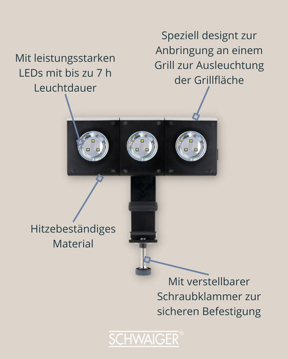 Grill-Leuchte mit beweglichen LED-Stahlern